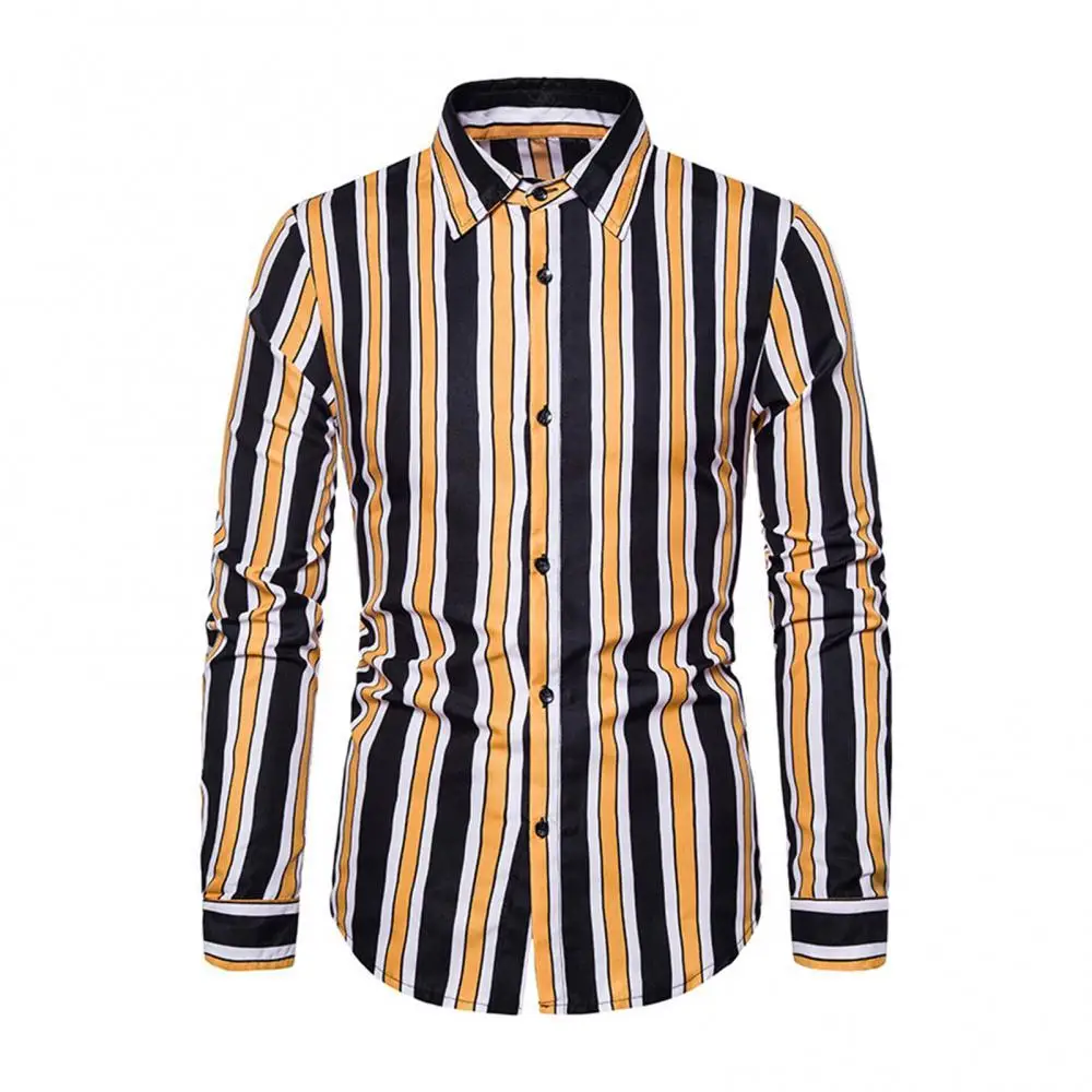 

Man Casual Slim Printed Long Sleeves Buttons Shirts Stripe Turn Down Collar Top Men's Streetwear Shirts for Male Spring Autumn