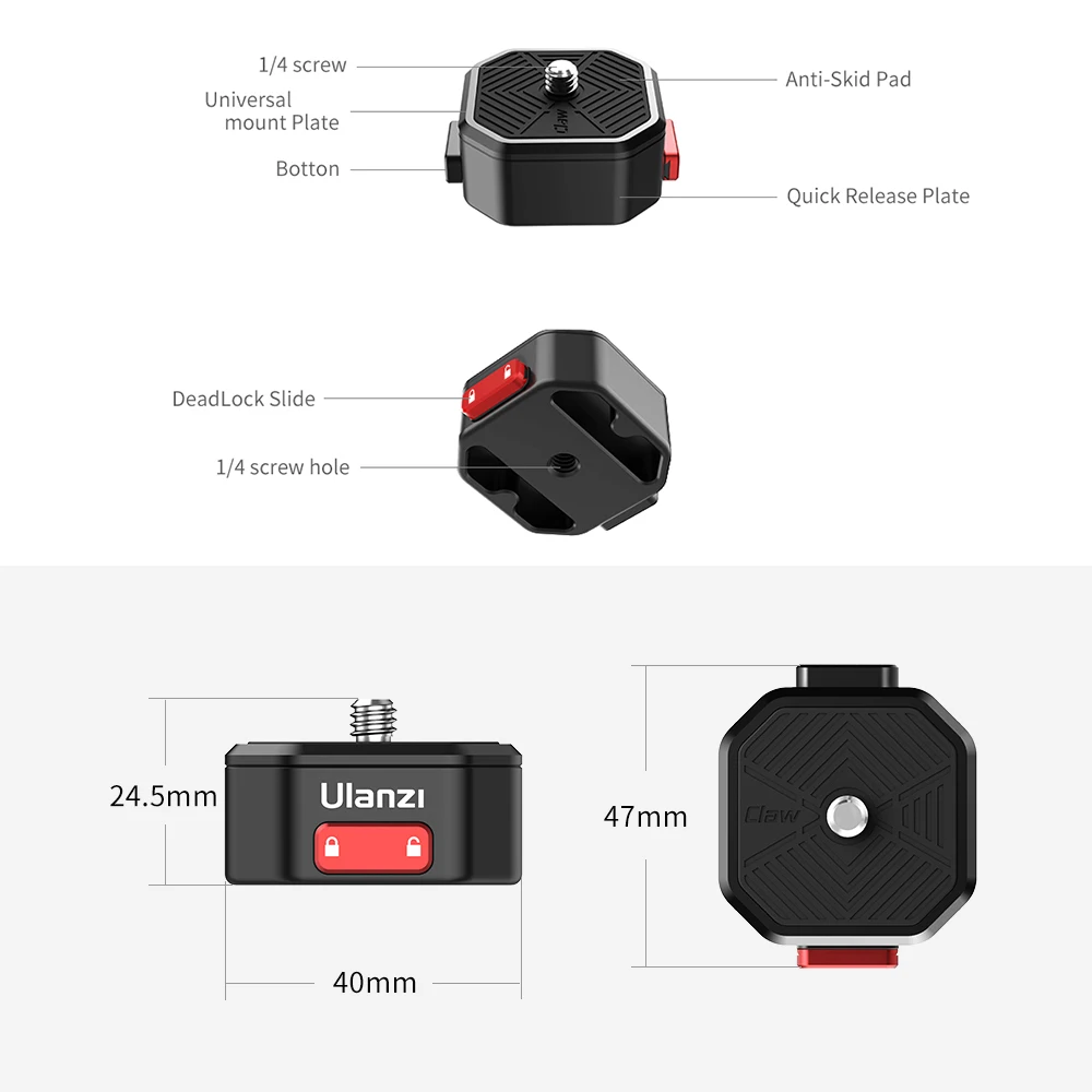 

Ulanzi Claw Quick Release Plate Mini QR Plater with 1/4 Inch Screw 50kg Load Bearing for DSLR Camera Photography Accessories
