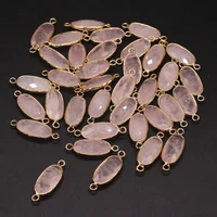 wholesale10pcs natural semi precious stone rose quartz oval connector pendant makingdiy necklace bracelet accessory jewelry gift