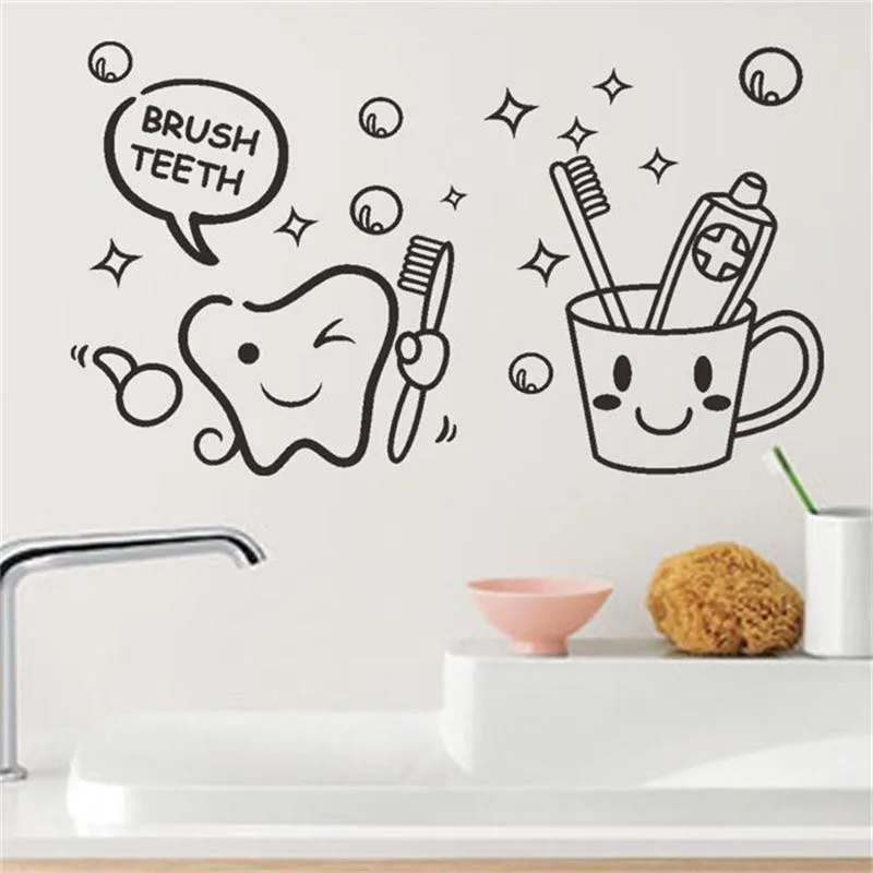 

Modern lovely cost price Brush Teeth cute home decor Wall Stickers kids bathroom washroom laundry room waterproof mural art