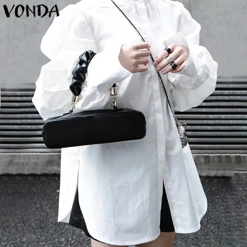 VONDA женская блузка размера плюс Ретро стиль длинный рукав-фонарик воротник с