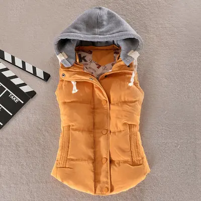 Цвет: желтый Plus Size 4xl Women Vest Winter Jacket Pocket Hooded Coat Warm Casual Cotton Padded Vest Female Slim Sleeveless Waistcoat - Цвет: Цвет: желтый
