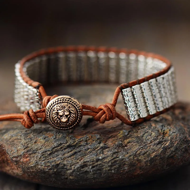 Уникальные мужские хип-хоп панк кожа браслет в винтажном стиле ткачество