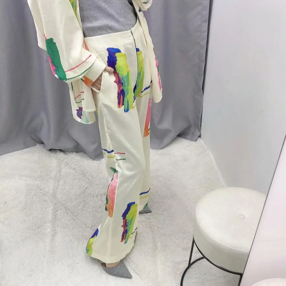 Женский комплект из 2 предметов блузка с длинным рукавом и разноцветным принтом