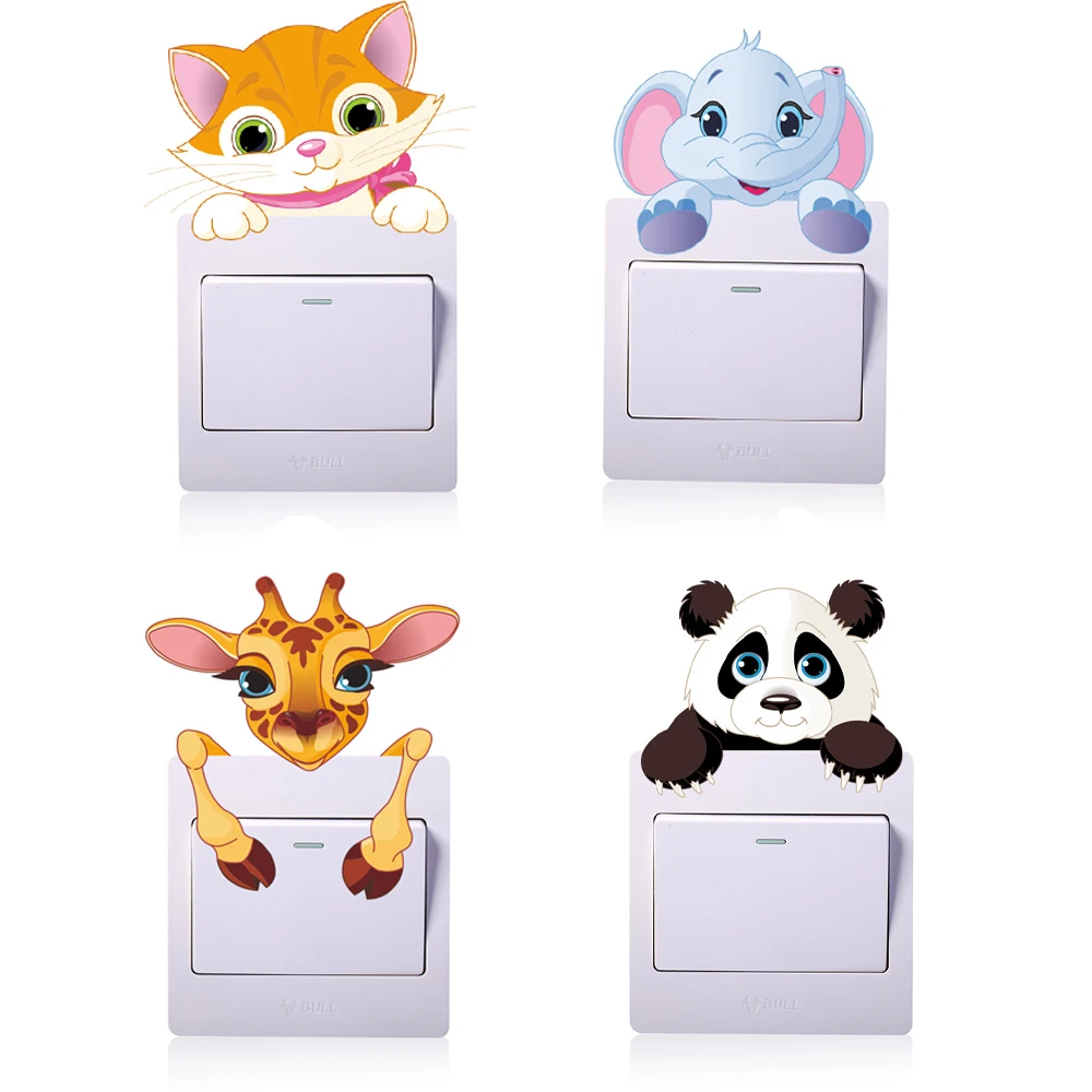 Милый Животные слон кошка панда Жираф светильник переключатель Стикеры s Remoable