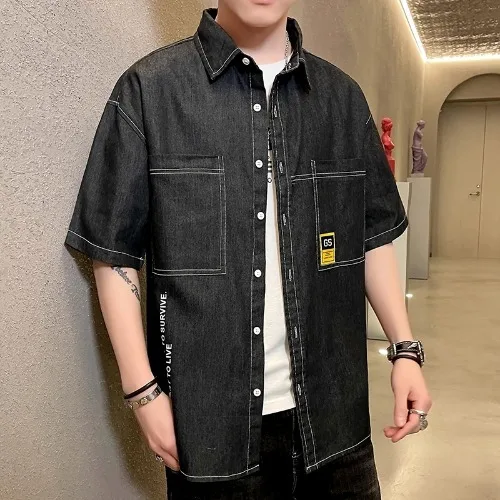 

Summer short sleeve denim shirt ins Korean fashion brand 5 men's trend loose and versatile casual BF shirt 123