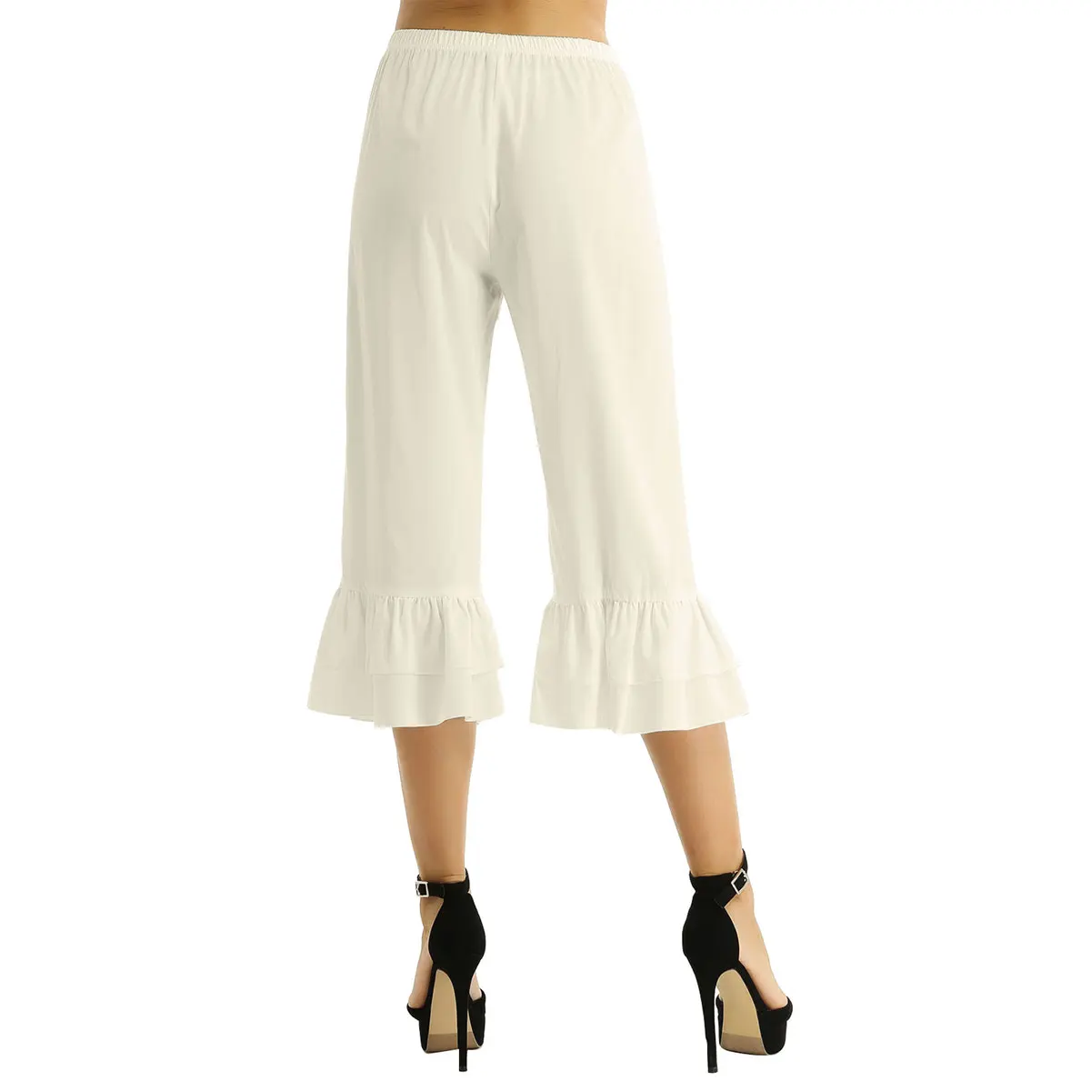 Женские винтажные свободные брюки в стиле ретро с эластичным поясом и оборками