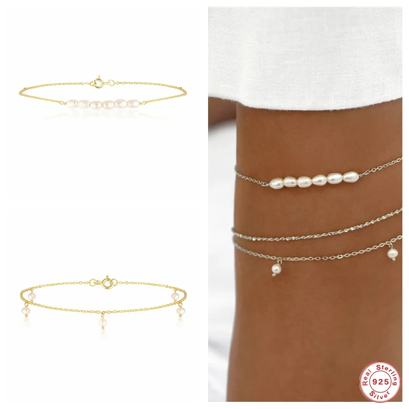 

ROMAD 925 Sterling Silver Trendy Pearl Beads Anklets For Women Girls Vintage Boho Chain Anklet Foot Ankle Bracelet Gifts Jewelry