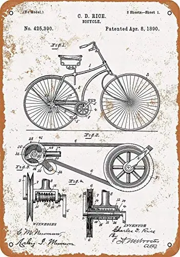 

8 x 12 Metal Sign - Bicycle Patent - Vintage Bar Wall Decorative