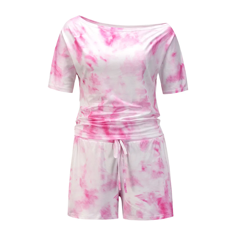 

Yg brand women's 2021 spring and summer new fashion off shoulder printed T-shirt + shorts sportswear casual suit