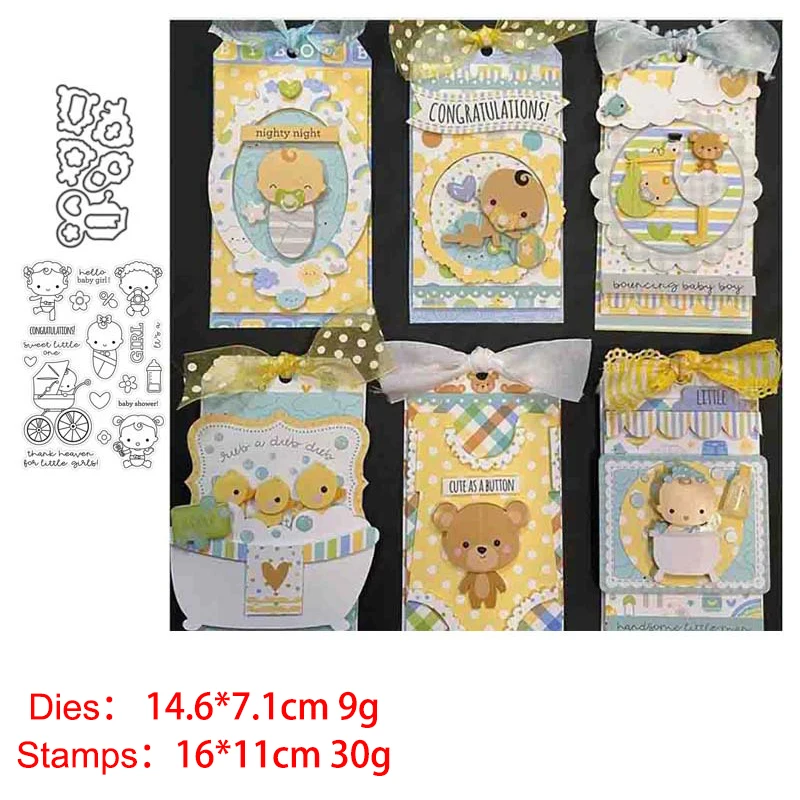 

Baby Pacifier Stroller Clear Stamps and Metal Cutting Dies DIY Scrapbooking Paper Photo Album Crafts Seal Punch Stencils