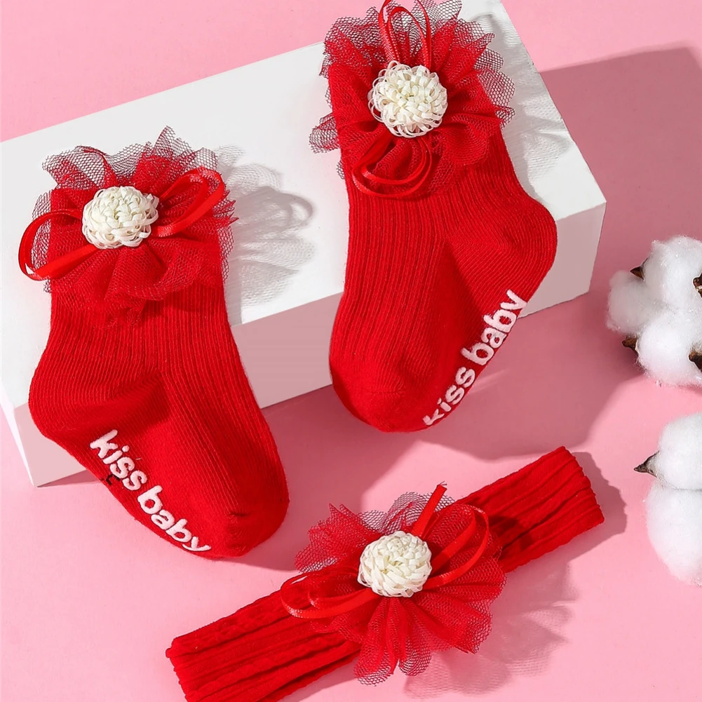 

2Pcs/Set Baby Girl Lace Flower Headband Sock Princess Baby Girs Hair Band Soft Elastic Newborn Socks Baby Hair Accessories