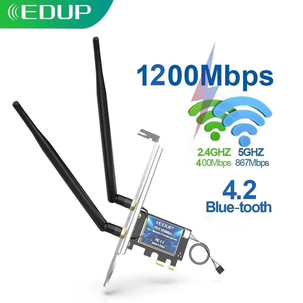 EDUP-tarjeta de red PCI Express de 1300Mbps, Adaptador WiFi de banda Dual,...