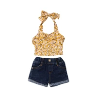 pudcoco us stock 1 5 years toddler baby girl clothes flower print strap tops denim short pants 2pcs outfits clothes summer