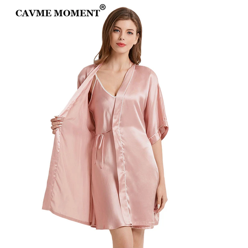 CAVME роскошный халат из натурального шелка для женщин 2 шт. кимоно наборы Спагетти