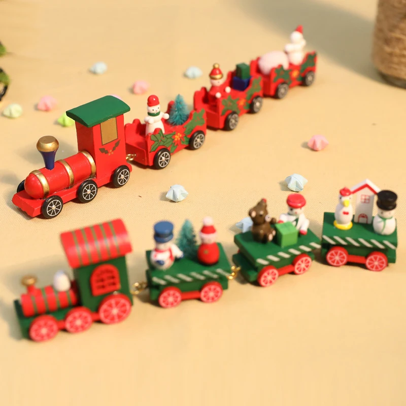 Baby Children Wooden Christmas Train Decoration Toys Building Funny Game Early Educational Kid Adult New Year Toy gift |