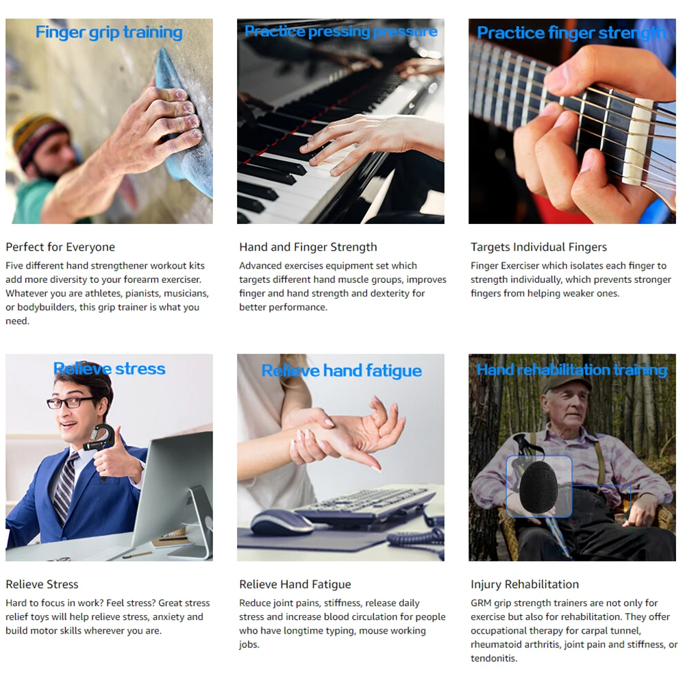 

5Pcs/Set Hand Grip Strength Device Hand Strength Rehabilitation Training 5 Finger Power Device Silicone Ring Grip Ball