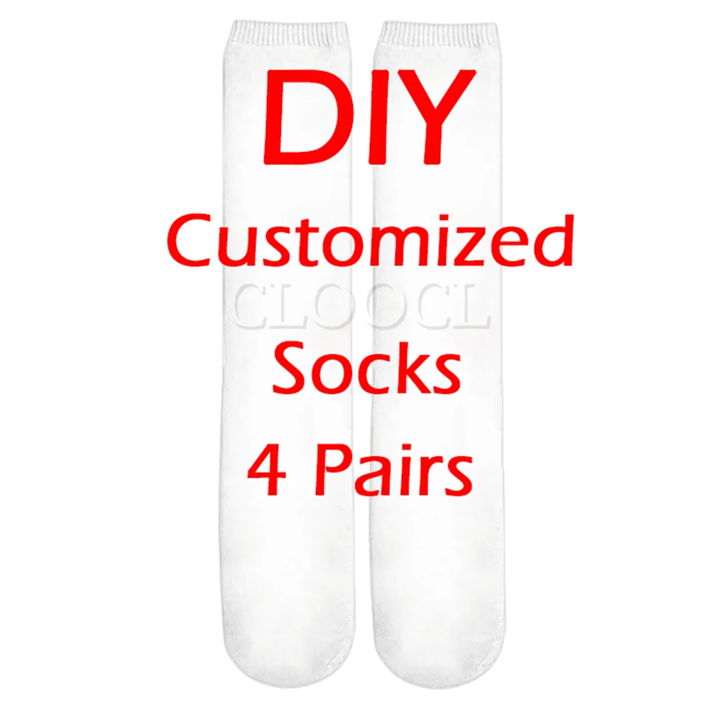 

CLOOCL 4 Pair Socks Custom DIY Anime Socks 3D All Over Printed Tube Socks Cartoon Characters Men Women Socks Drop Shipping