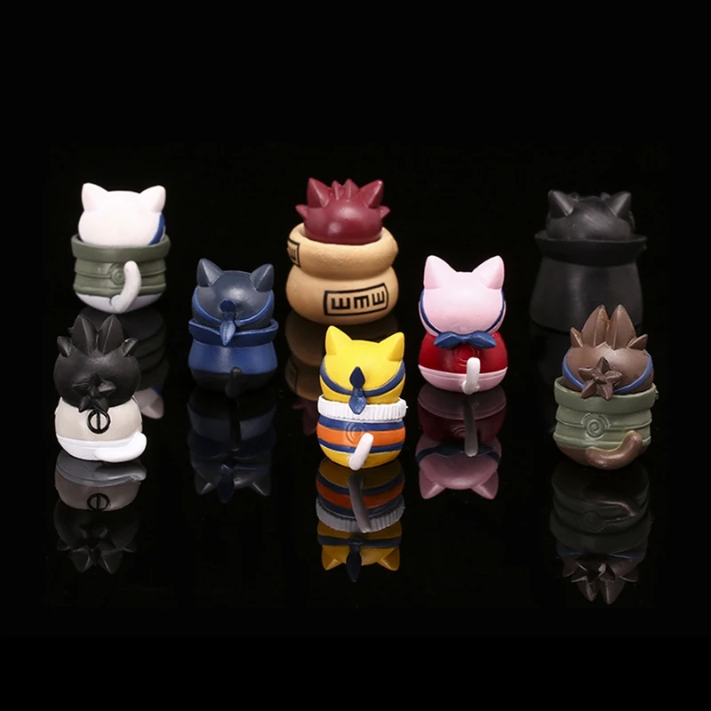 

8PCS Cat Naruto Figure Doll Decoration PVC Animation Peripheral Collection Model Height 3cm Toy Desktop Creative Cute Decoration
