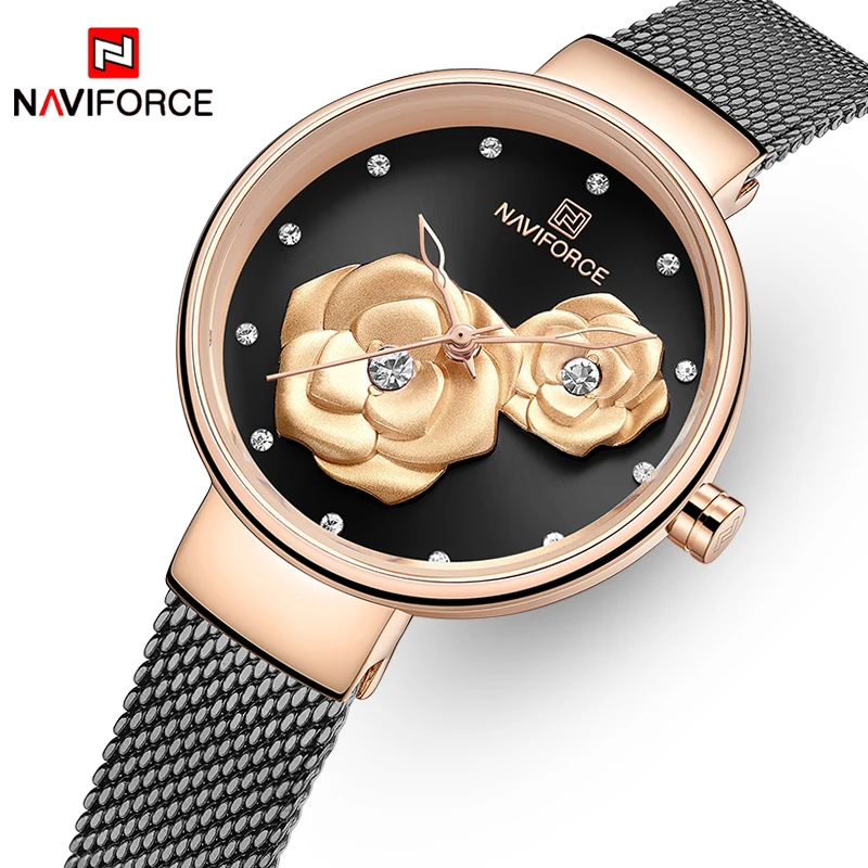 Часы наручные NAVIFORCE женские брендовые Роскошные водонепроницаемые с сетчатым