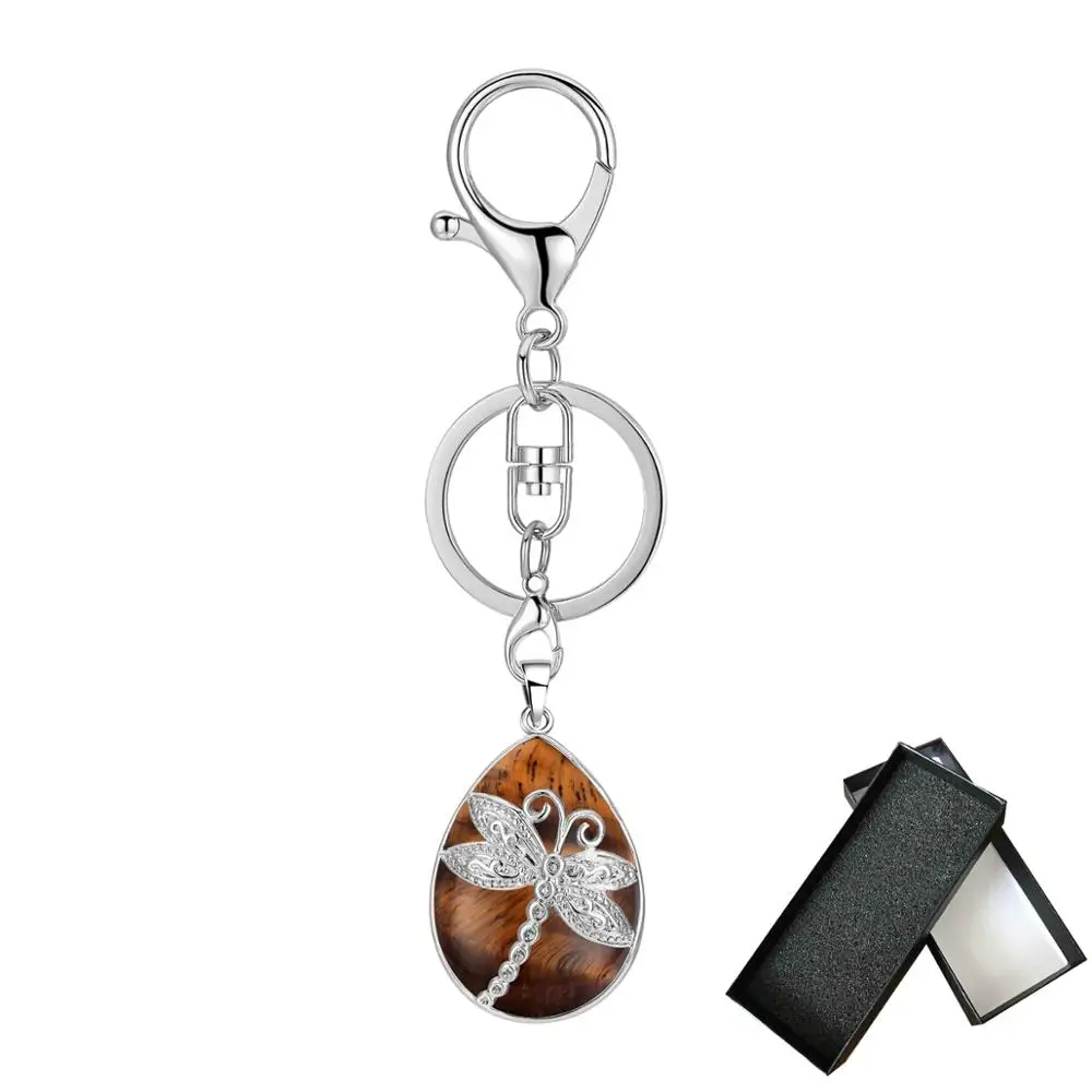Tiger Eye Box ASHMITA Серебряная стрекоза кулон брелок в коробке Природный капли воды капля КАПЛЕВИДНАЯ чакра брелок ювелирные изделия - Цвет: Tiger Eye Box
