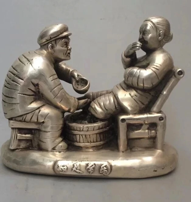 

Коллекционная Архаическая белая медная статуя счастья старая пара