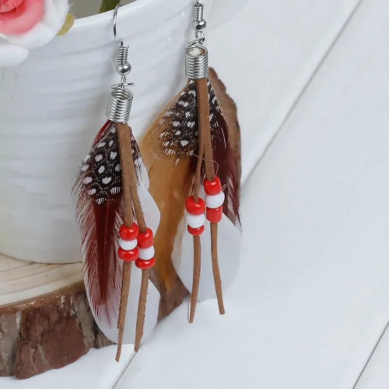 8 сезонов модные разноцветные висячие серьги с натуральными перьями и кисточками