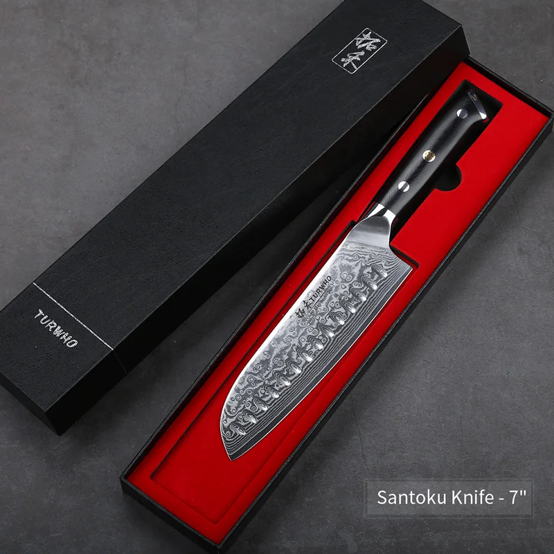 Santoku knife TURWHO 8 ''профессиональный нож шеф-повара Gyuto японский дамасский кухонный нож из нержавеющей стали очень острые кухонные ножи G10 Ручка - Цвет: Santoku knife