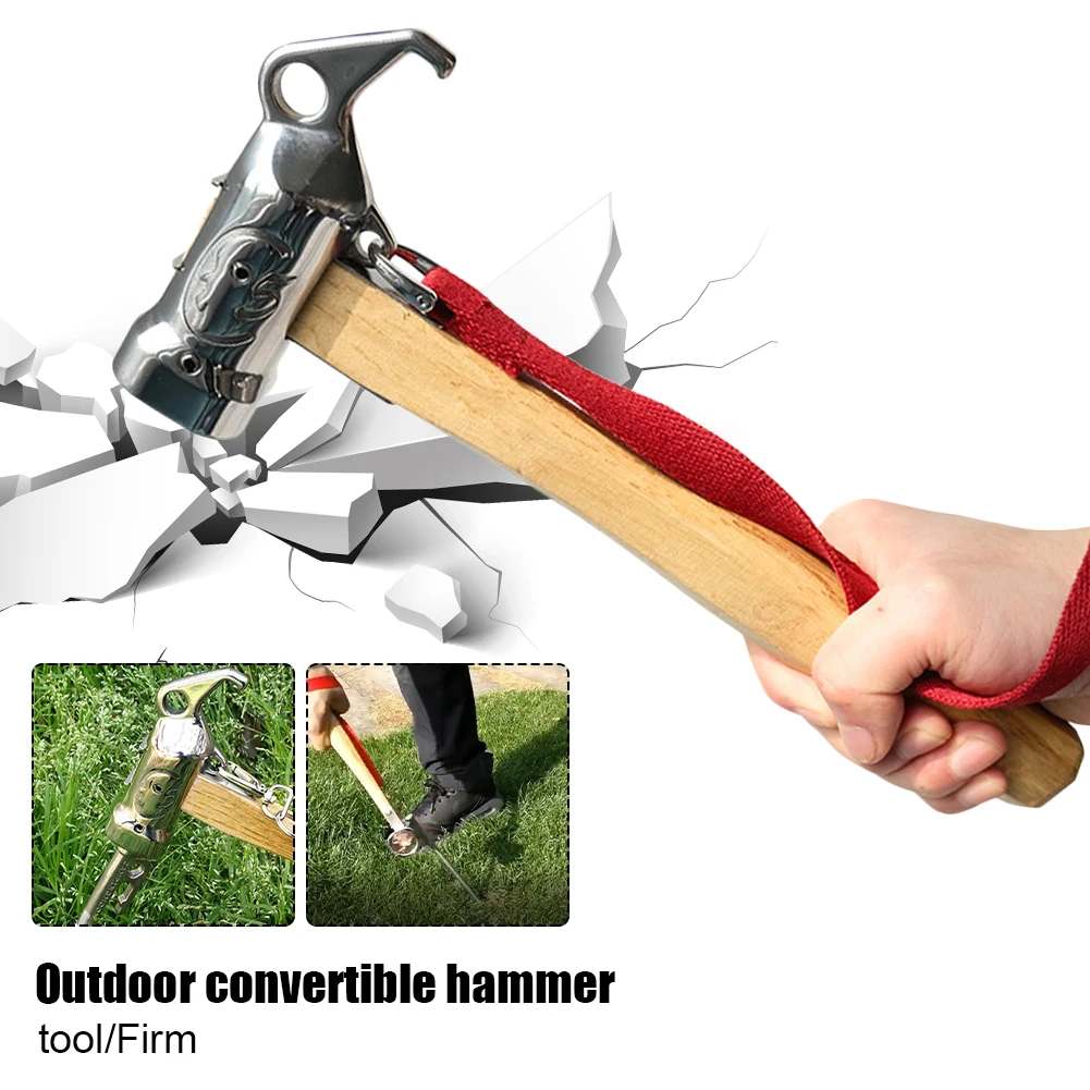 

Camping Hammer with Tent Stake Remover Heavy Duty Mallet Hammer Nail Puller with Holding Strap for Outdoor Hunting Hiking