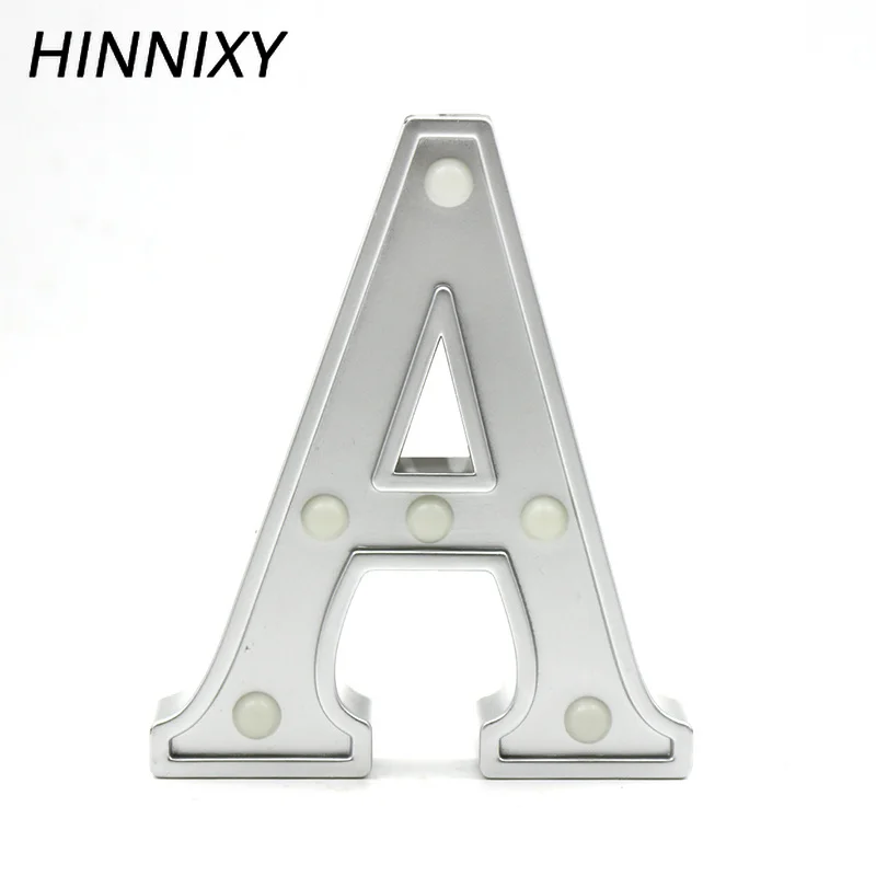 Hinnixy 26 букв LED Серебристое украшение ночник алфавит на батарейках День Рождения