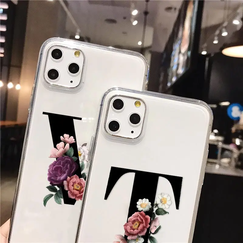 Для iphone 11 pro max 6 6s 7 8 Plus SE X XR XS MAX чехол 3D Художественная буква Цветок Прозрачный