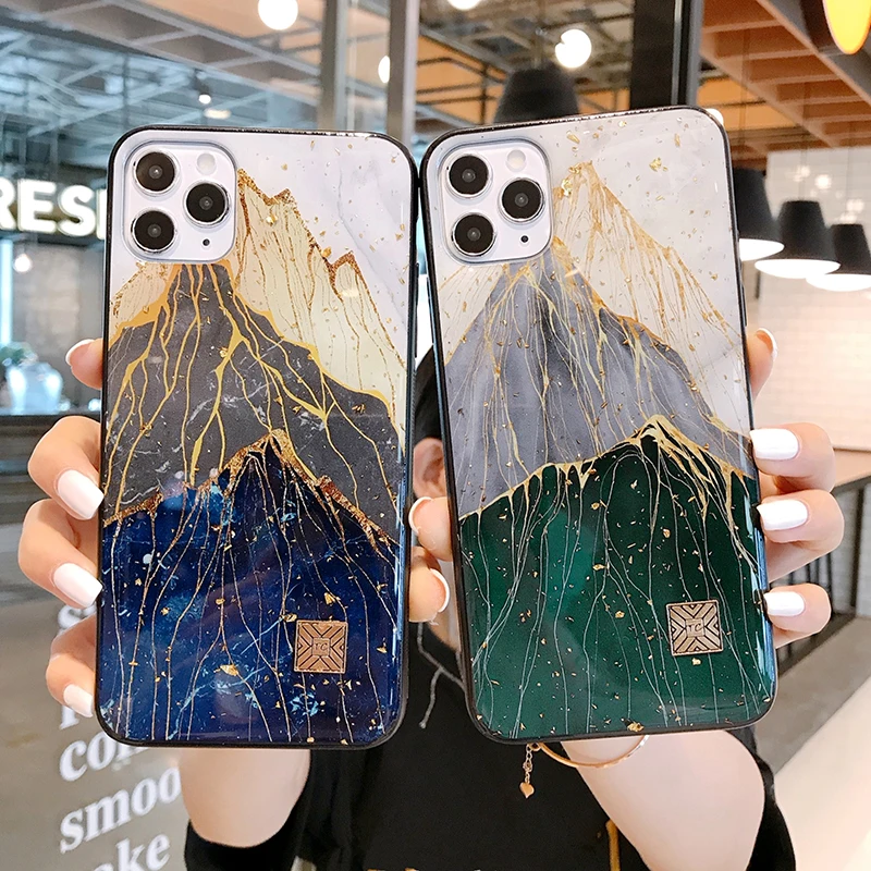 Блестящий чехол для телефона из золотой фольги с мраморным рисунком iPhone 13 12 11Pro XS