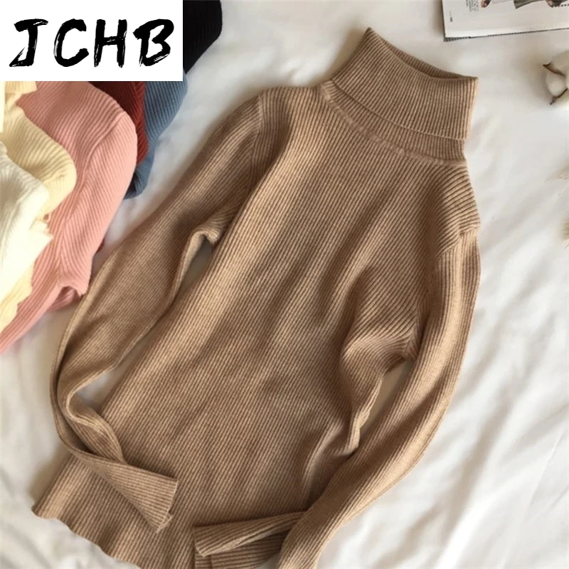 

Winter Autumn Sweater Women Rib Knitted Pullover Thick Sweater Casual Turtleneck Long Sleeve Slim Soft Warm Stretch Jumper Femme