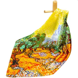 Женский шарф из чистого шелка, Женская бандана, женский шарф для волос, роскошный женский шейный шарф из натурального шелка с рисунком оливковых деревьев