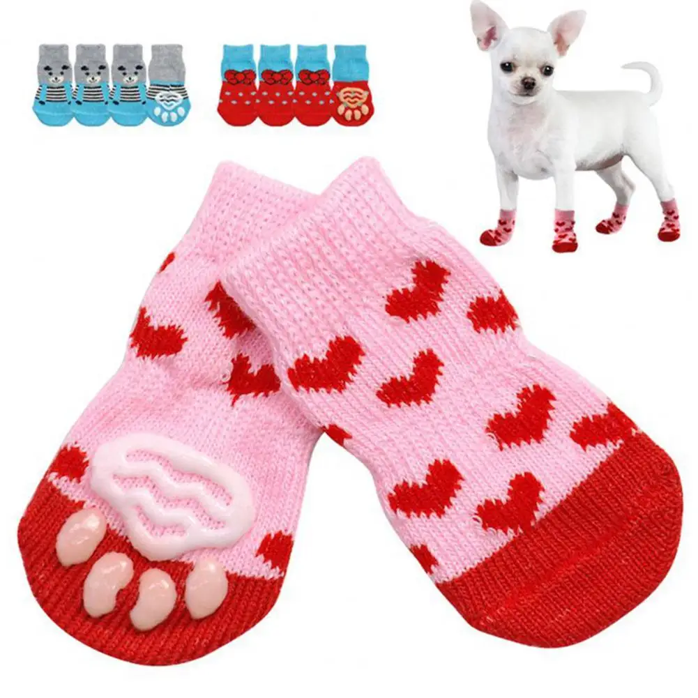 

4Pcs Cute Pet Dog Socks with Print Anti-Slip Cats Puppy Shoes Paw Protector Products for Small Breeds Spitz York Dogs Chihuahua