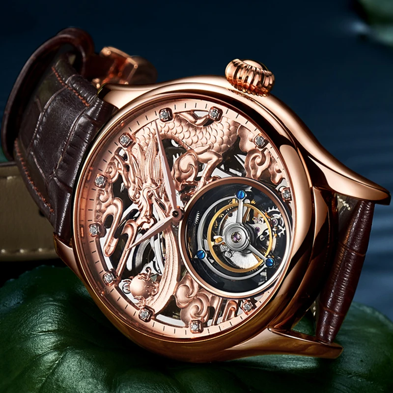 100% настоящие часы Tourbillon мужские механические с ремешком в дырочку|Мужские часы| |