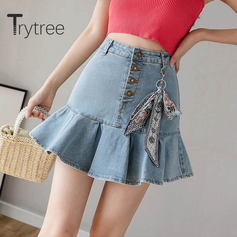 Trytree 2020 Летняя женская юбка Повседневная модная элегантная однотонная