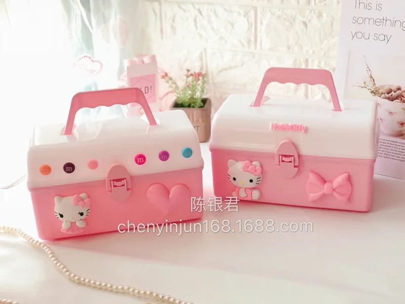 Hello kitty Пластиковый Контейнер Для Хранения Подарочная игрушка коробка для ювелирных изделий ящик для косметики Настольный органайзер для таблеток