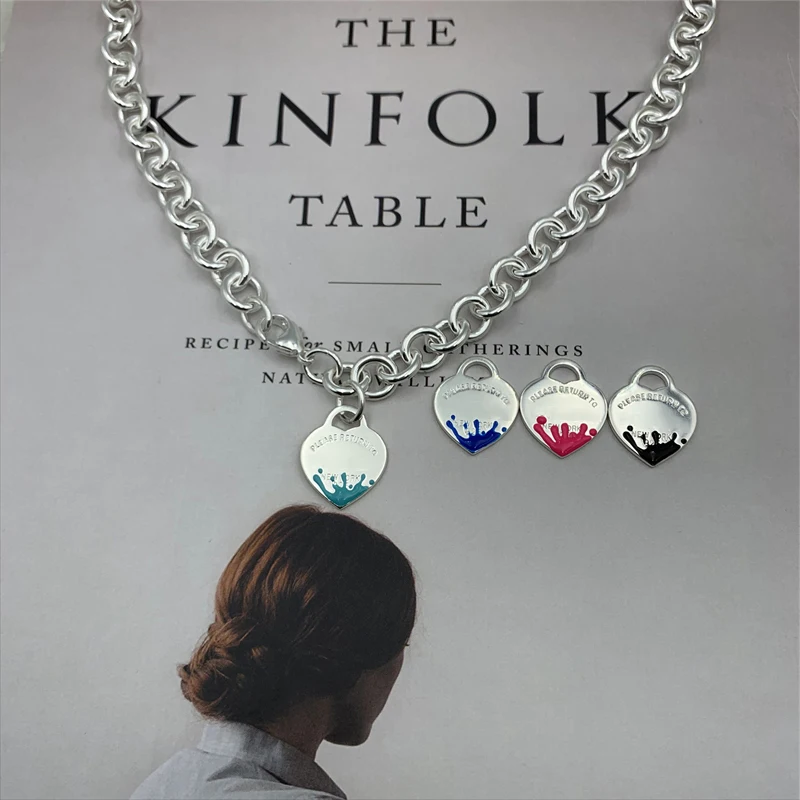 

Original Enamel Splash Heart Pendant Necklace Female High Quality Brand Logo Classic Charm Fashion Gift