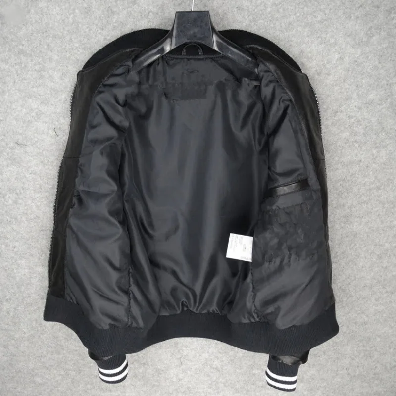 Куртка бомбер мужская из натуральной кожи приталенный пилот дубленка овечьей