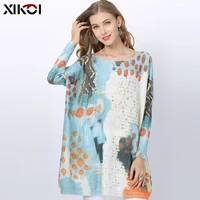 xikoi winter oversized sweaters for women long wool pullovers loose sky blue knitted patchwork jumper printed o neck pull femme