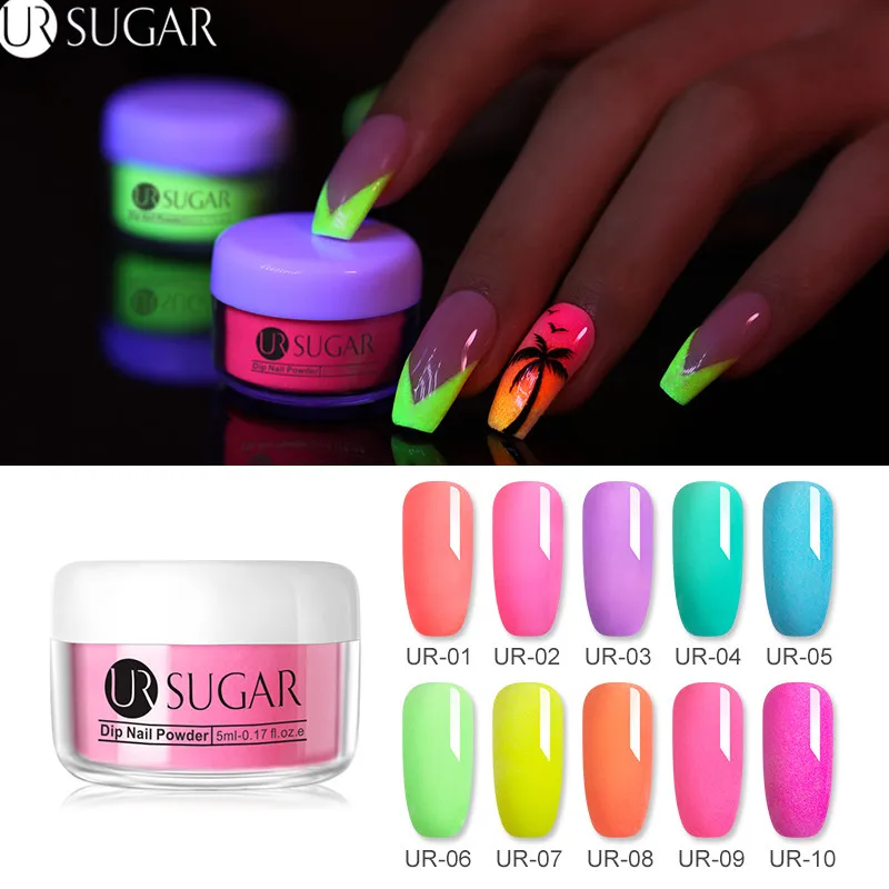 Ur Sugar 5 мл флуоресцентная неоновая погружающаяся пудра для ногтей Блеск Dip пигментная пыль украшение для ногтей натуральный сухой без лампы