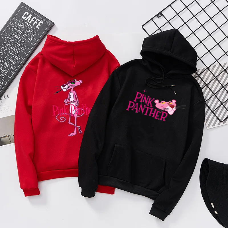 Printed Hoodies Women Fashion Cartoon Pink Panther Hoodie Long Sleeve sweatshirt Autumn Winter Fleece Kawaii Clothing | Женская одежда