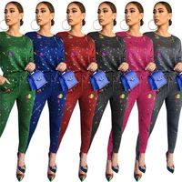 christmas two piece outfits for women pants and top tshirts sweatpants leggings graffiti print tracksuit wholesale dropshipping