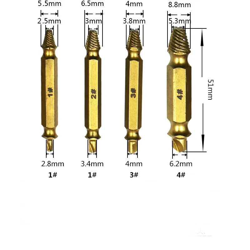 4pcs Damaged Screw Extractor Drill Bit Titanium Bolt Stud Remover Tool for Quickly Extracting the Broken Screws | Инструменты