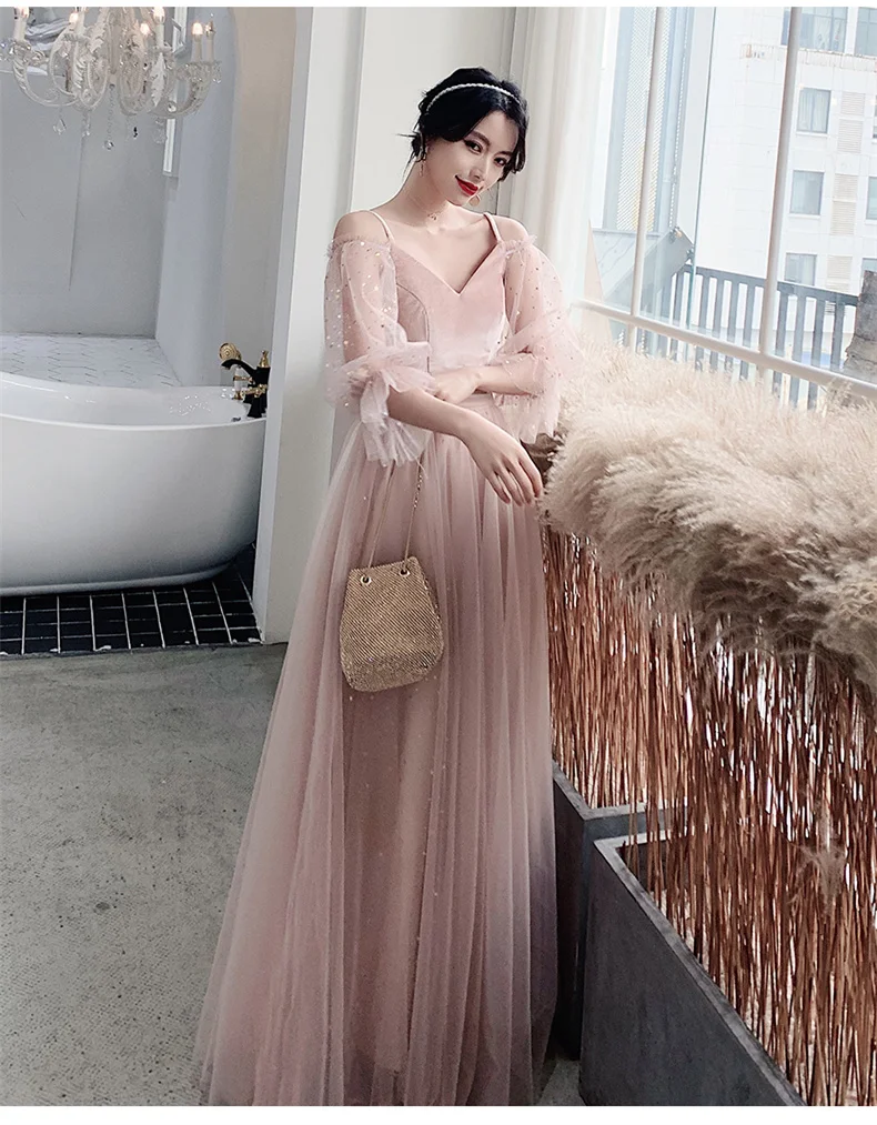 Женское длинное бархатное платье подружки невесты розовое осеннее кружевное с