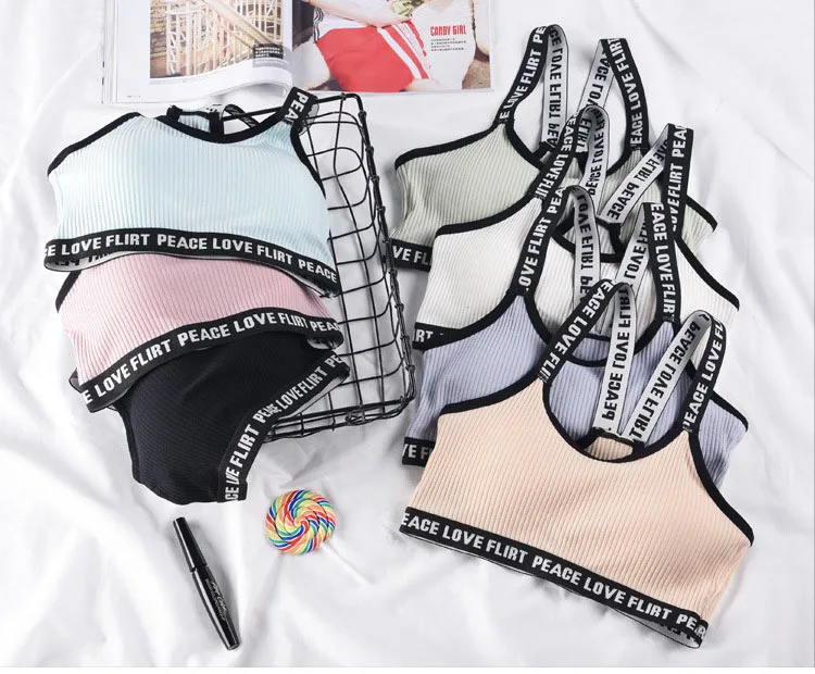 Letter Sport Bra Tops Cotton Underwear Breathable Sportswear for Women Gym Wear Fitness Running Yoga Push Up Sports Bra Top