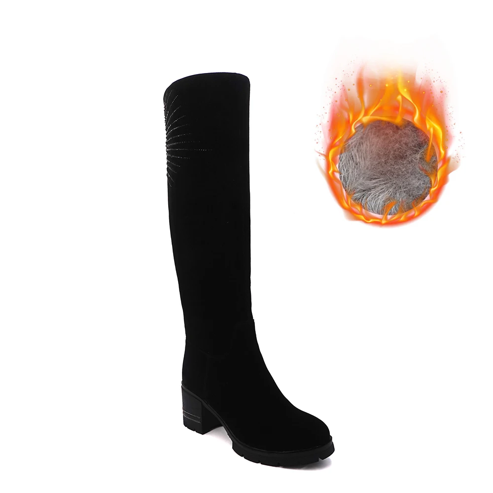 

Winter Boots Shoes Women Knee-High Shoes Black Casual Ladies Female Round Toe Platform High Heels Warm Wool Snow Boots Stock