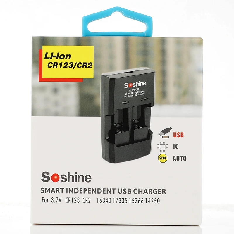 Soshine SC-S5 2 слота li-ion RCR123/RCR2 умные зарядные устройства для батарей 14250 / CR2 16340 17335 15266 |
