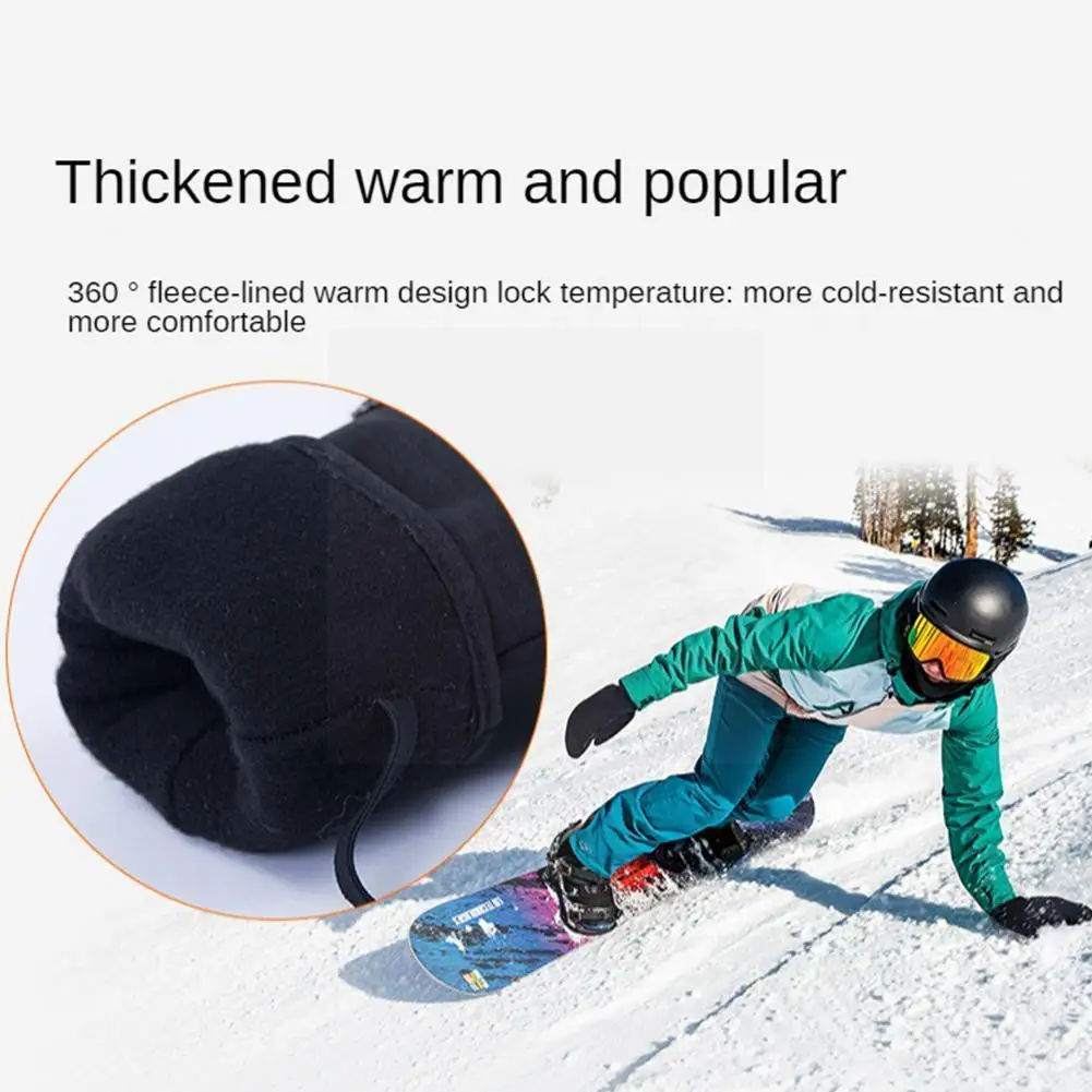 

Мужские и женские зимние лыжные перчатки на меху, кожаные водонепроницаемые толстые варежки для мобильного телефона, теплые ветрозащитные ...